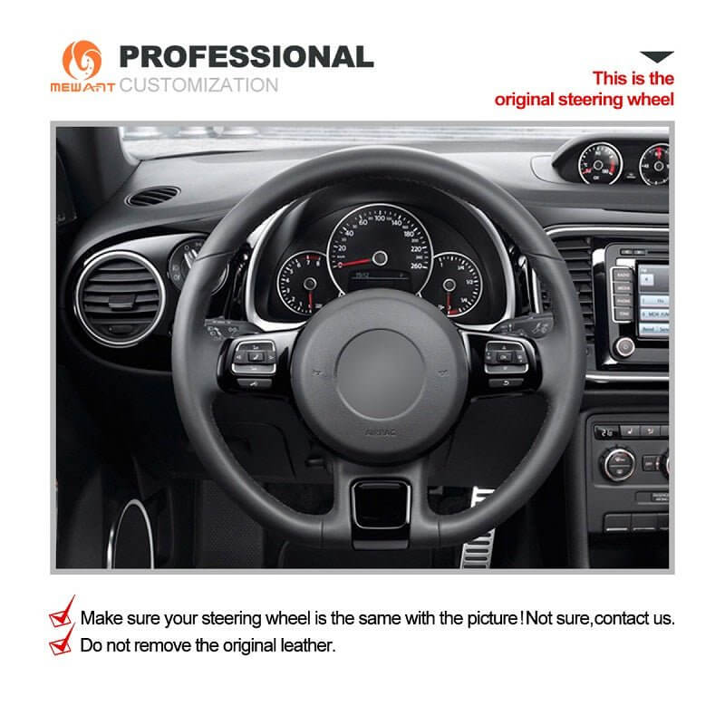 MEWANT Leather Car Steering Wheel Cover for Beetle 2012 - 2019 / Up! 2011 - 2016 - Alcantara, Leather, Carbon Fiber, Easy Install, Non - Slip, Best Steering Wheel Cover