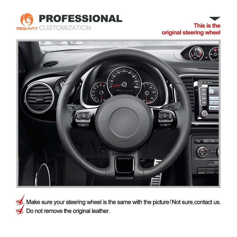 MEWANT Leather Car Steering Wheel Cover for Beetle 2012 - 2019 / Up! 2011 - 2016 - Alcantara, Leather, Carbon Fiber, Easy Install, Non - Slip, Best Steering Wheel Cover