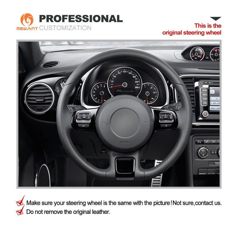 MEWANT Leather Car Steering Wheel Cover for Beetle 2012 - 2019 / Up! 2011 - 2016 - Alcantara, Leather, Carbon Fiber, Easy Install, Non - Slip, Best Steering Wheel Cover