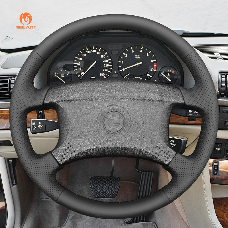 MEWANT Leather Car Steering Wheel Cover for BMW 3 5 7 8 Series E32 1982 - 1994 - Alcantara, Leather, Carbon Fiber, Easy Install, Non - Slip, Best Steering Wheel Cover