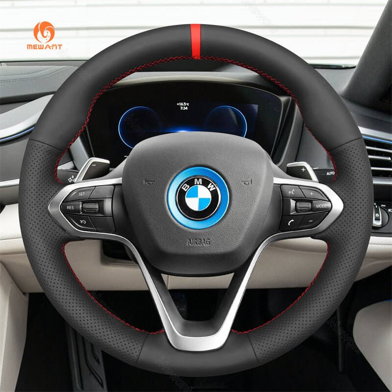 MEWANT Leather Car Steering Wheel Cover for BMW i8 2014 - 2020 - Alcantara, Leather, Carbon Fiber, Easy Install, Non - Slip, Best Steering Wheel Cover