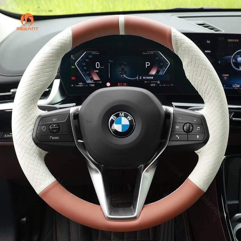 MEWANT Leather Car Steering Wheel Cover for BMW X1 U11 2023 - 2024 / X2 U10 2024 - Alcantara, Leather, Carbon Fiber, Easy Install, Non - Slip, Best Steering Wheel Cover