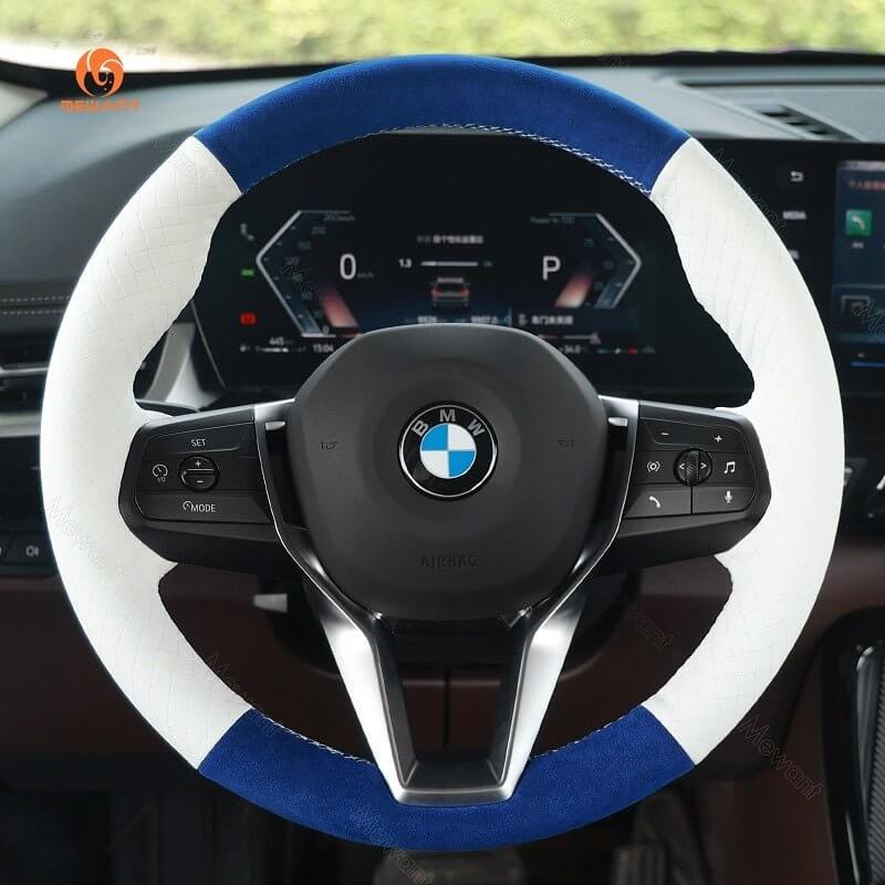 MEWANT Leather Car Steering Wheel Cover for BMW X1 U11 2023 - 2024 / X2 U10 2024 - Alcantara, Leather, Carbon Fiber, Easy Install, Non - Slip, Best Steering Wheel Cover