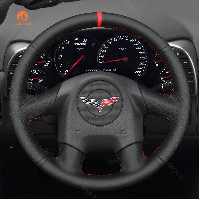 MEWANT Leather Car Steering Wheel Cover for Chevrolet (Chevy) Cobalt SS 2005 - Alcantara, Leather, Carbon Fiber, Easy Install, Non - Slip, Best Steering Wheel Cover