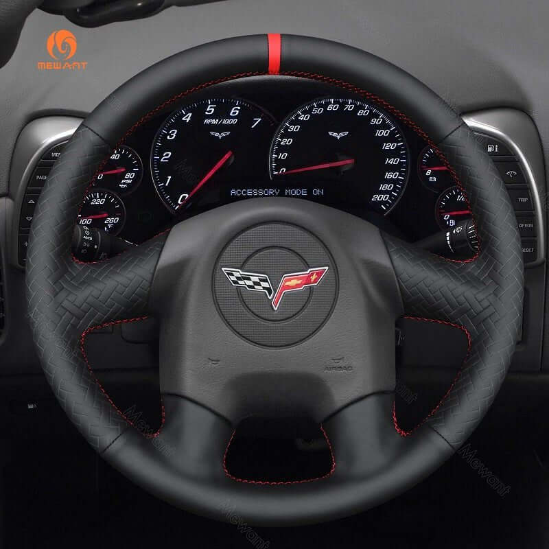 MEWANT Leather Car Steering Wheel Cover for Chevrolet (Chevy) Cobalt SS 2005 - Alcantara, Leather, Carbon Fiber, Easy Install, Non - Slip, Best Steering Wheel Cover
