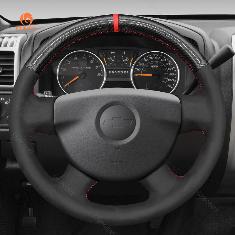 MEWANT Leather Car Steering Wheel Cover for Chevrolet (Chevy) Colorado 2004 - 2012 - Alcantara, Leather, Carbon Fiber, Easy Install, Non - Slip, Best Steering Wheel Cover
