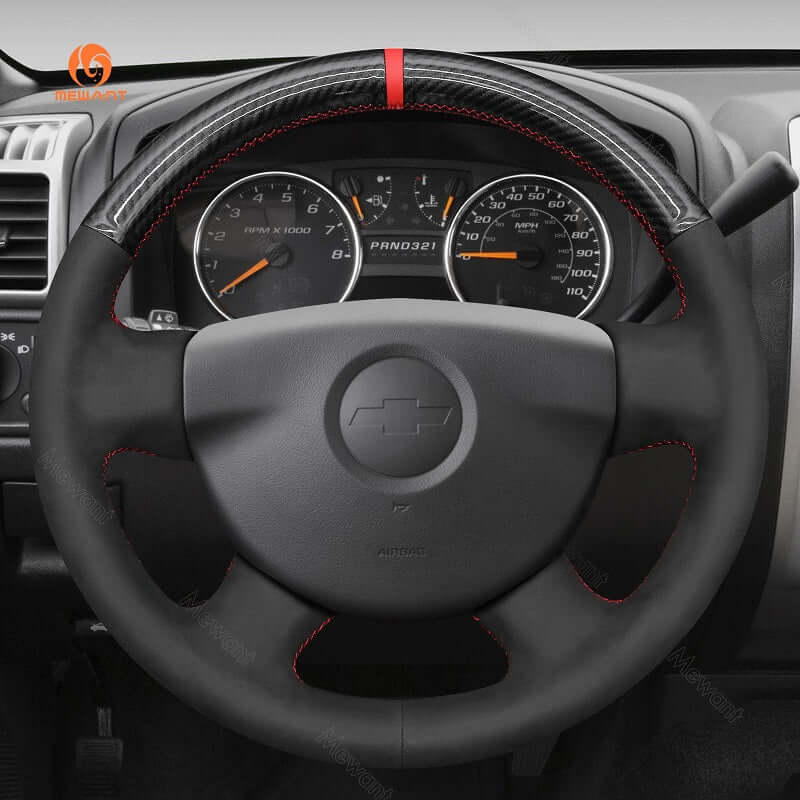 MEWANT Leather Car Steering Wheel Cover for Chevrolet (Chevy) Colorado 2004 - 2012 - Alcantara, Leather, Carbon Fiber, Easy Install, Non - Slip, Best Steering Wheel Cover