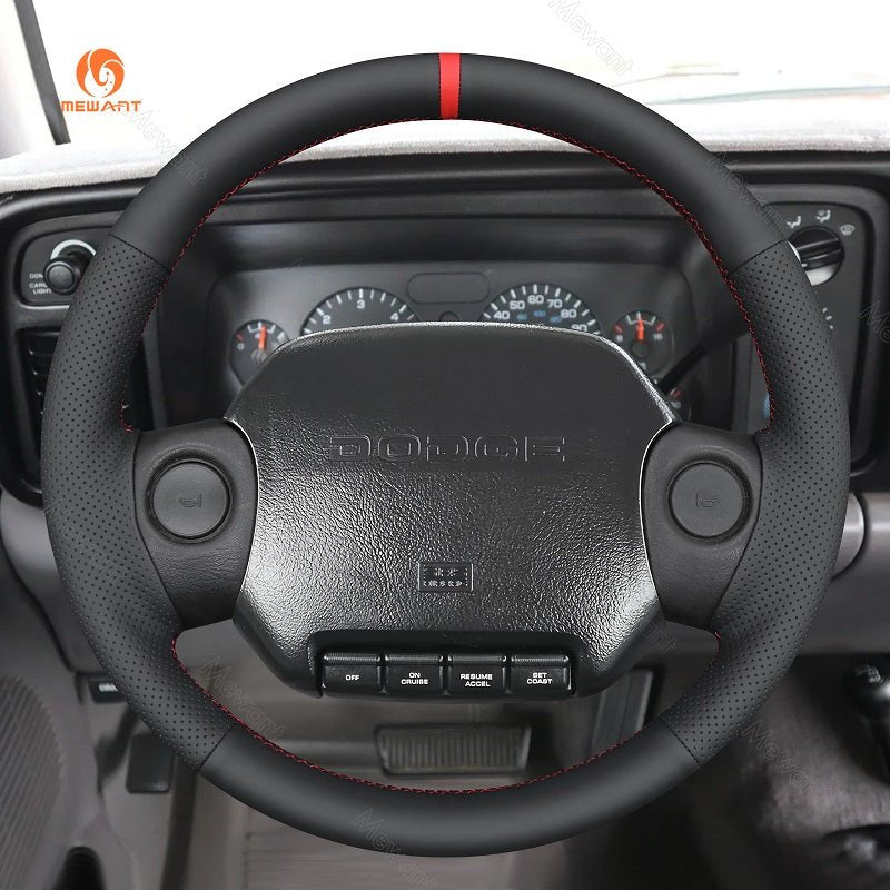MEWANT Leather Car Steering Wheel Cover for Dodge RAM 1500 2500 3500 DAKOTA 1994 - 1997 - Alcantara, Leather, Carbon Fiber, Easy Install, Non - Slip, Best Steering Wheel Cover