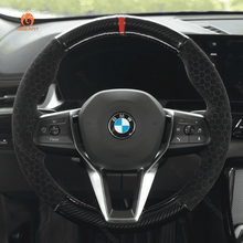 Charger l&#39;image dans la visionneuse de galerie, MEWANT Leather Car Steering Wheel Cover for for BMW X1 U11 2023 - 2024 / X2 U10 2024 - Alcantara, Leather, Carbon Fiber, Easy Install, Non - Slip, Best Steering Wheel Cover
