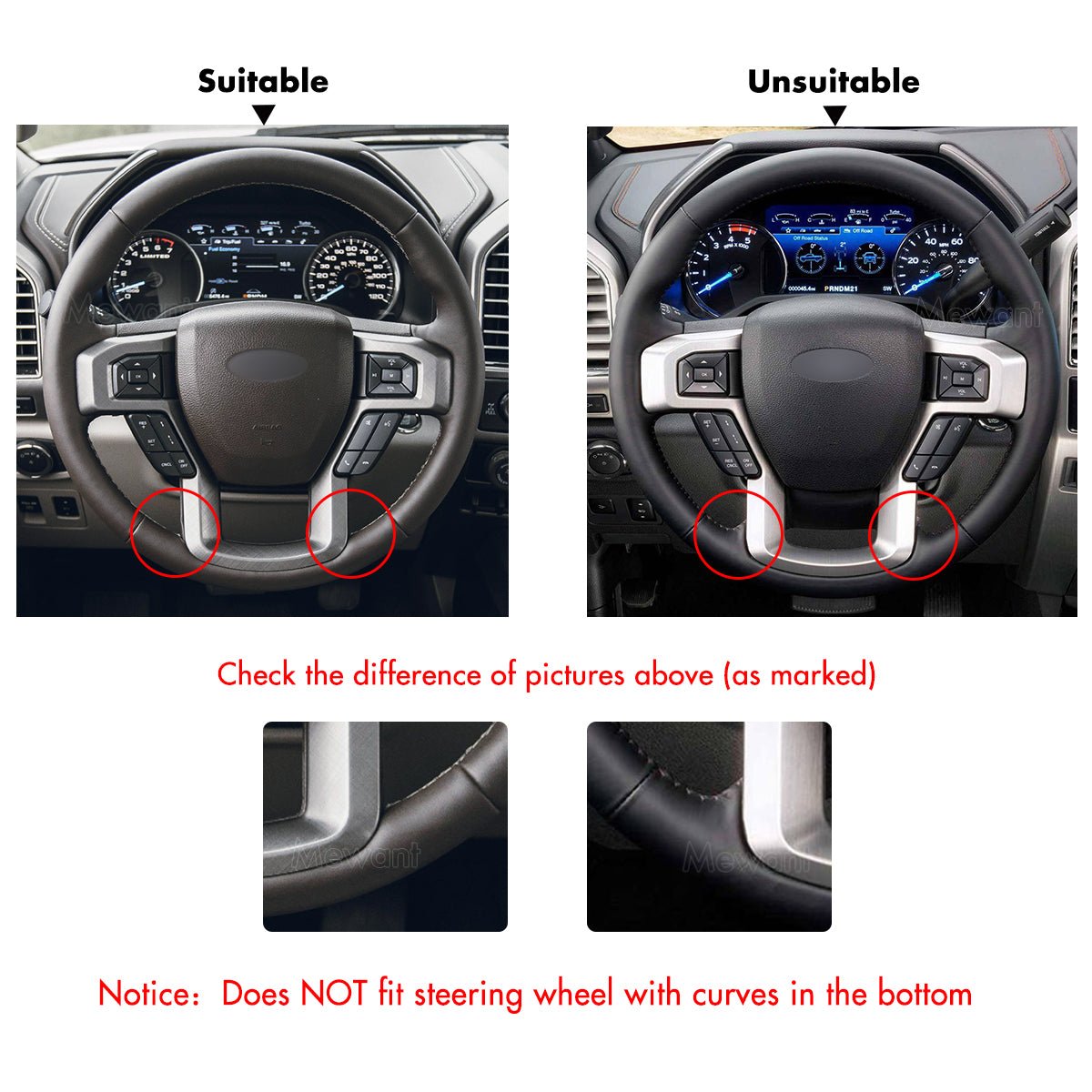 MEWANT Leather Car Steering Wheel Cover for Ford F - 150 F150/ F - 250 F250/ F - 350 F350/ F - 450 F450/ Expedition - Alcantara, Leather, Carbon Fiber, Easy Install, Non - Slip, Best Steering Wheel Cover