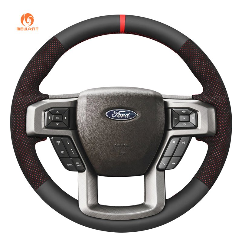 MEWANT Leather Car Steering Wheel Cover for Ford F - 150 F150/ F - 250 F250/ F - 350 F350/ F - 450 F450/ Expedition - Alcantara, Leather, Carbon Fiber, Easy Install, Non - Slip, Best Steering Wheel Cover