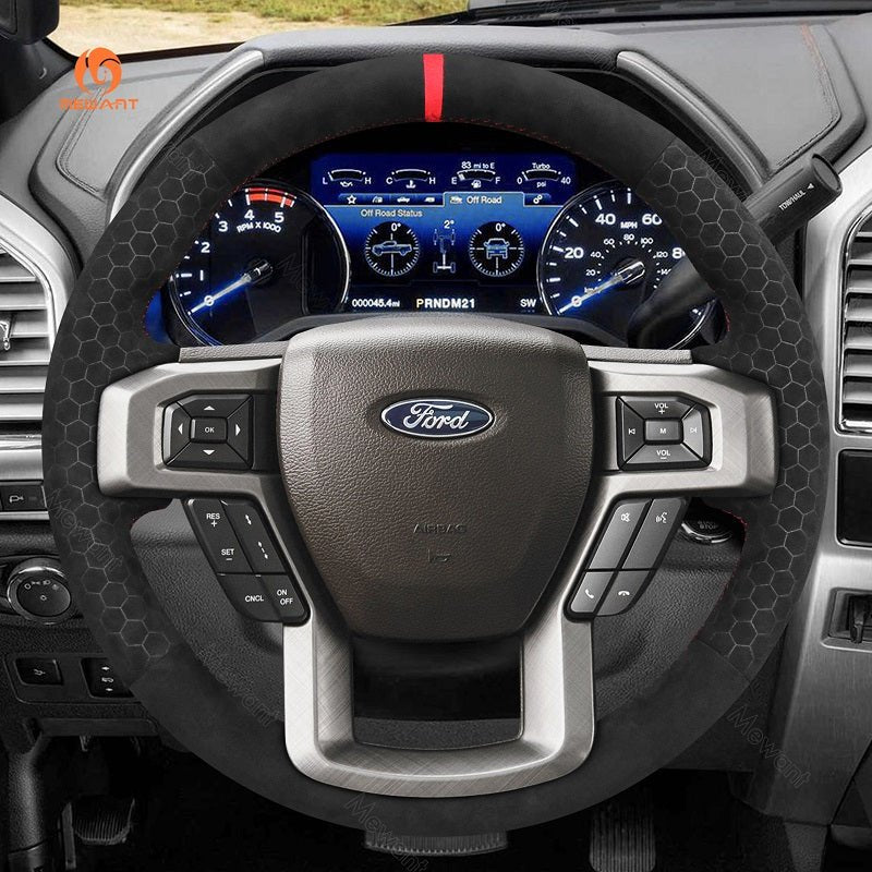 MEWANT Leather Car Steering Wheel Cover for Ford F - 150 F150/ F - 250 F250/ F - 350 F350/ F - 450 F450/ Expedition - Alcantara, Leather, Carbon Fiber, Easy Install, Non - Slip, Best Steering Wheel Cover