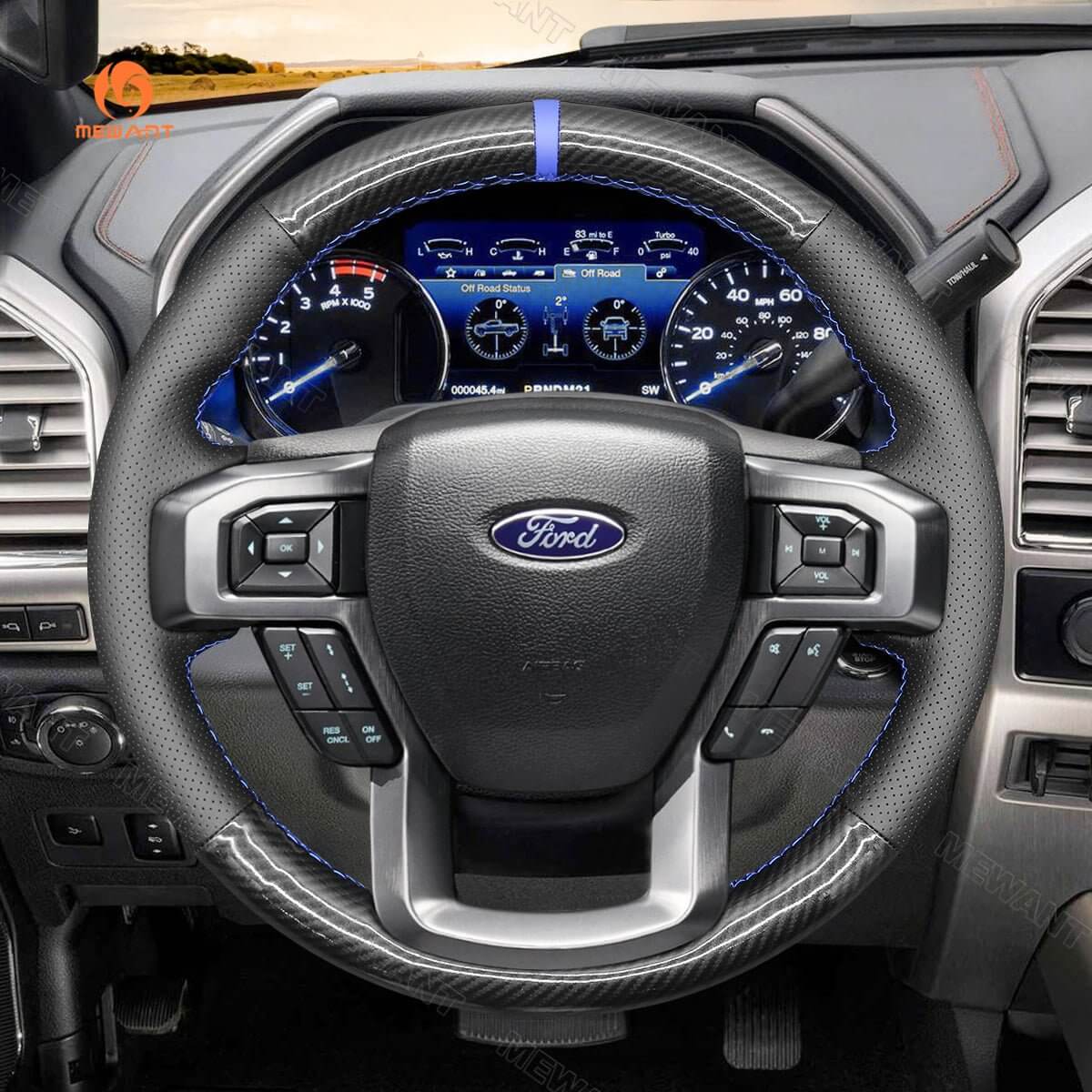 MEWANT Leather Car Steering Wheel Cover for Ford F - 150 F150/ F - 250 F250/ F - 350 F350/ F - 450 F450/ Expedition - Alcantara, Leather, Carbon Fiber, Easy Install, Non - Slip, Best Steering Wheel Cover