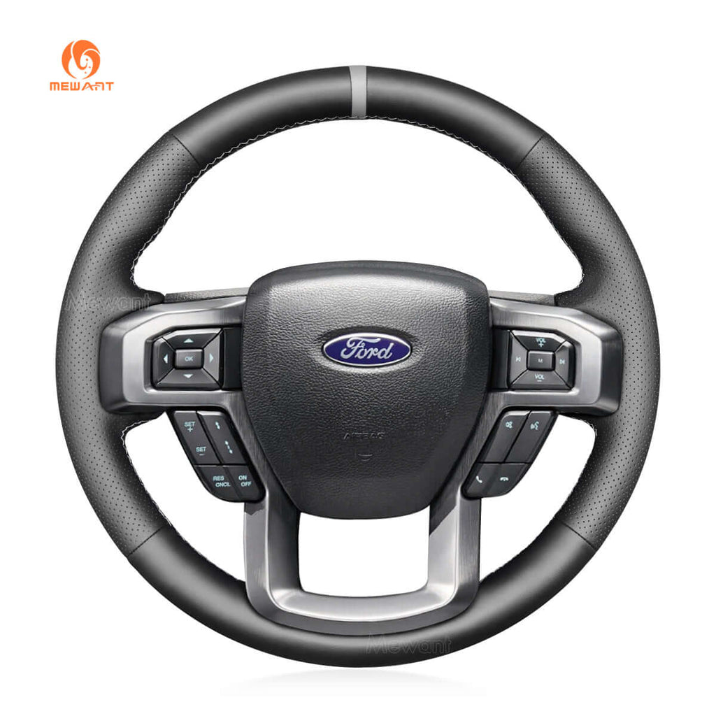 MEWANT Leather Car Steering Wheel Cover for Ford F - 150 F150/ F - 250 F250/ F - 350 F350/ F - 450 F450/ Expedition - Alcantara, Leather, Carbon Fiber, Easy Install, Non - Slip, Best Steering Wheel Cover