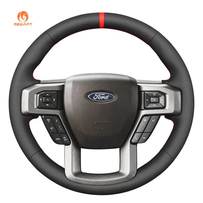 MEWANT Leather Car Steering Wheel Cover for Ford F - 150 F150/ F - 250 F250/ F - 350 F350/ F - 450 F450/ Expedition - Alcantara, Leather, Carbon Fiber, Easy Install, Non - Slip, Best Steering Wheel Cover