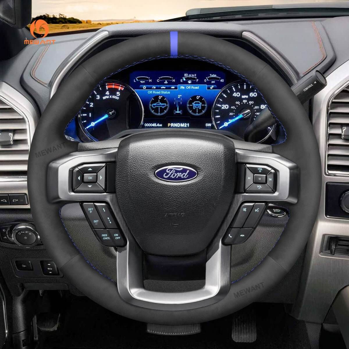 MEWANT Leather Car Steering Wheel Cover for Ford F - 150 F150/ F - 250 F250/ F - 350 F350/ F - 450 F450/ Expedition - Alcantara, Leather, Carbon Fiber, Easy Install, Non - Slip, Best Steering Wheel Cover