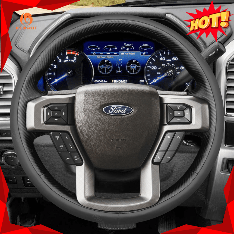 MEWANT Leather Car Steering Wheel Cover for Ford F - 150 F150/ F - 250 F250/ F - 350 F350/ F - 450 F450/ Expedition - Alcantara, Leather, Carbon Fiber, Easy Install, Non - Slip, Best Steering Wheel Cover