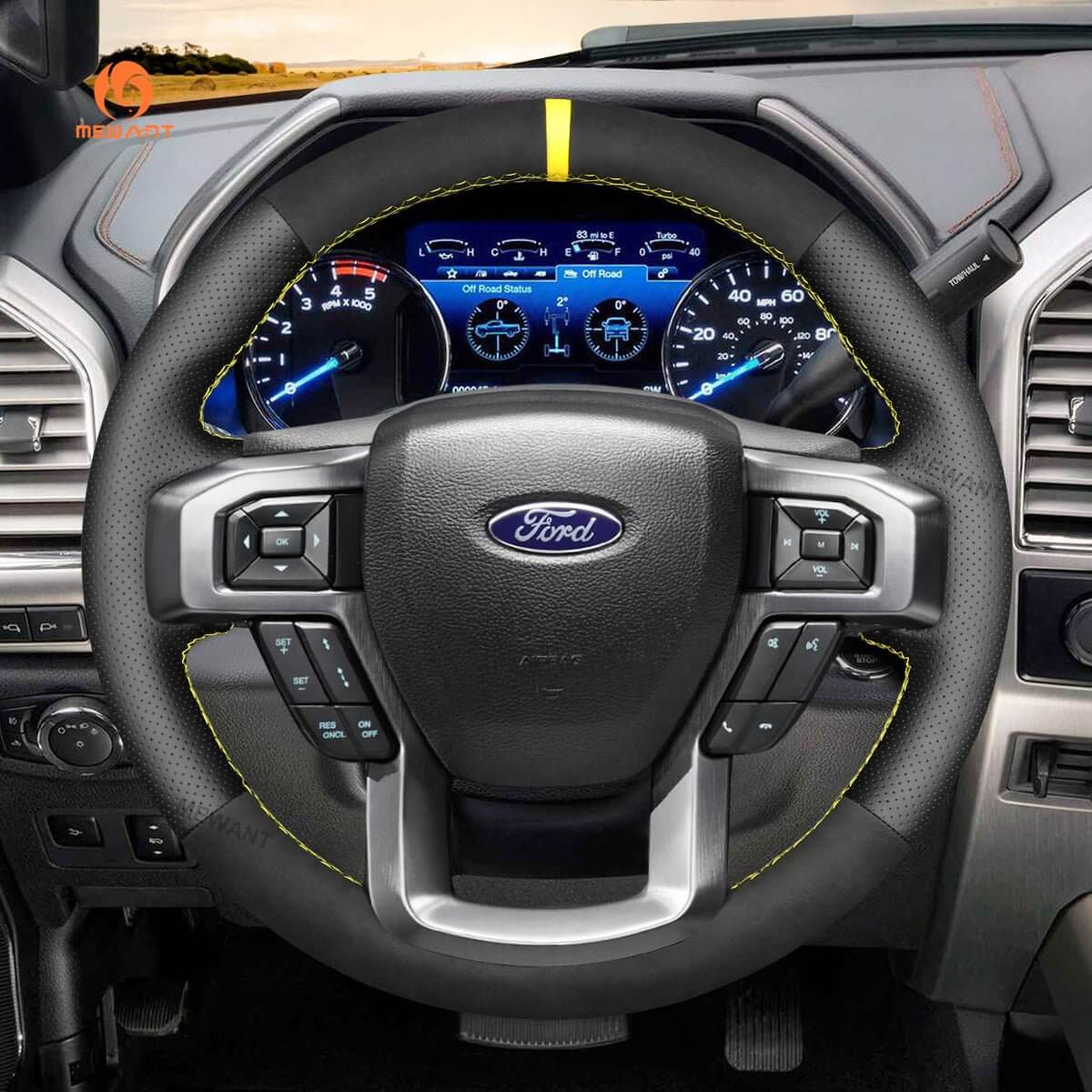 MEWANT Leather Car Steering Wheel Cover for Ford F - 150 F150/ F - 250 F250/ F - 350 F350/ F - 450 F450/ Expedition - Alcantara, Leather, Carbon Fiber, Easy Install, Non - Slip, Best Steering Wheel Cover