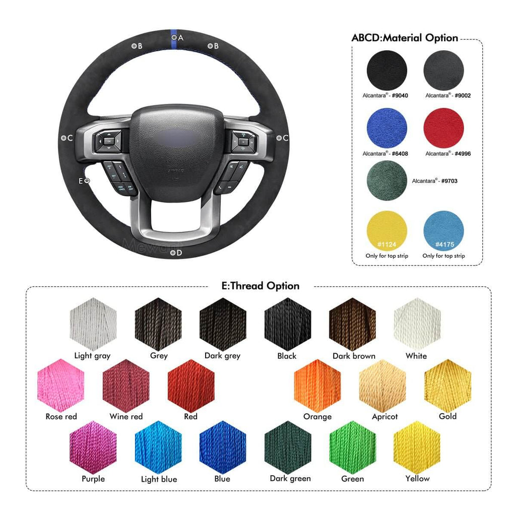 MEWANT Leather Car Steering Wheel Cover for Ford F - 150 F150/ F - 250 F250/ F - 350 F350/ F - 450 F450/ Expedition - Alcantara, Leather, Carbon Fiber, Easy Install, Non - Slip, Best Steering Wheel Cover