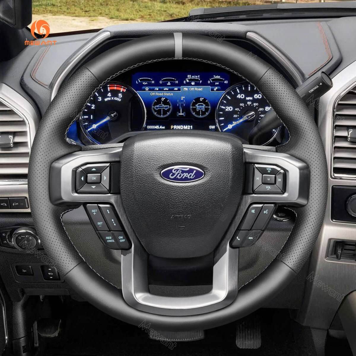 MEWANT Leather Car Steering Wheel Cover for Ford F - 150 F150/ F - 250 F250/ F - 350 F350/ F - 450 F450/ Expedition - Alcantara, Leather, Carbon Fiber, Easy Install, Non - Slip, Best Steering Wheel Cover