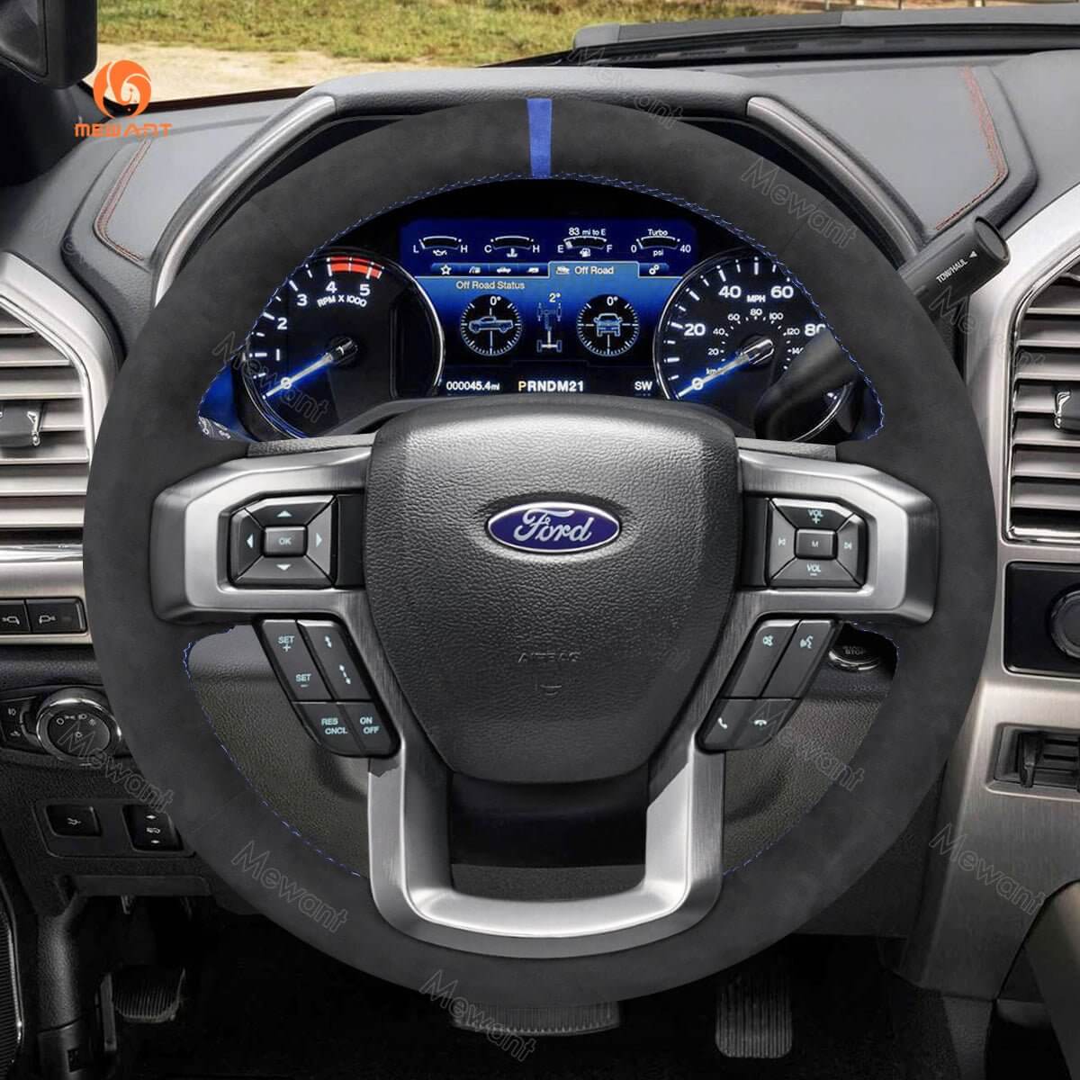 MEWANT Leather Car Steering Wheel Cover for Ford F - 150 F150/ F - 250 F250/ F - 350 F350/ F - 450 F450/ Expedition - Alcantara, Leather, Carbon Fiber, Easy Install, Non - Slip, Best Steering Wheel Cover