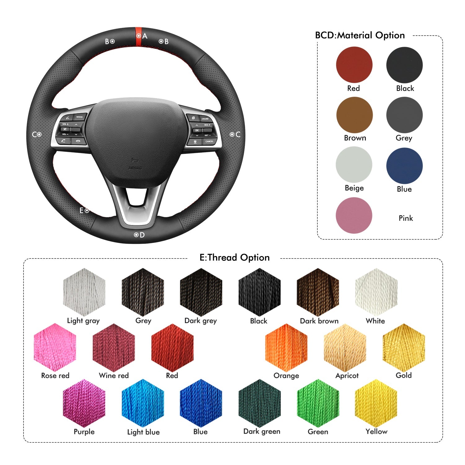 MEWANT Leather Car Steering Wheel Cover for Hyundai Sonata / Hyundai Sonata VII(LF) - Alcantara, Leather, Carbon Fiber, Easy Install, Non - Slip, Best Steering Wheel Cover