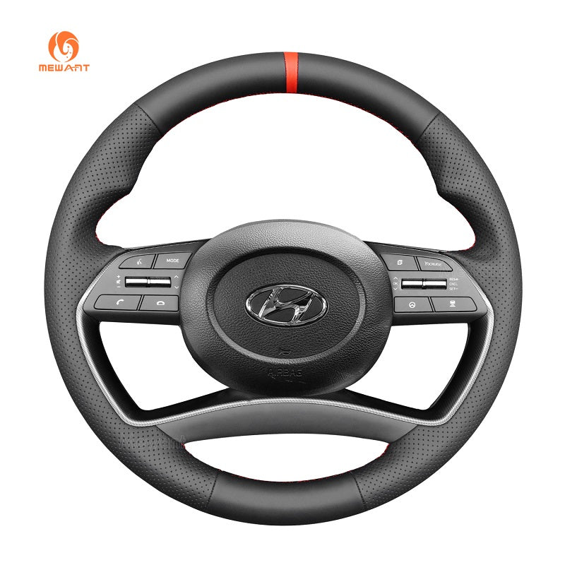 MEWANT Leather Car Steering Wheel Cover for Hyundai Sonata / Sonata VIII / STARIA (STARIA LOAD) - Alcantara, Leather, Carbon Fiber, Easy Install, Non - Slip, Best Steering Wheel Cover