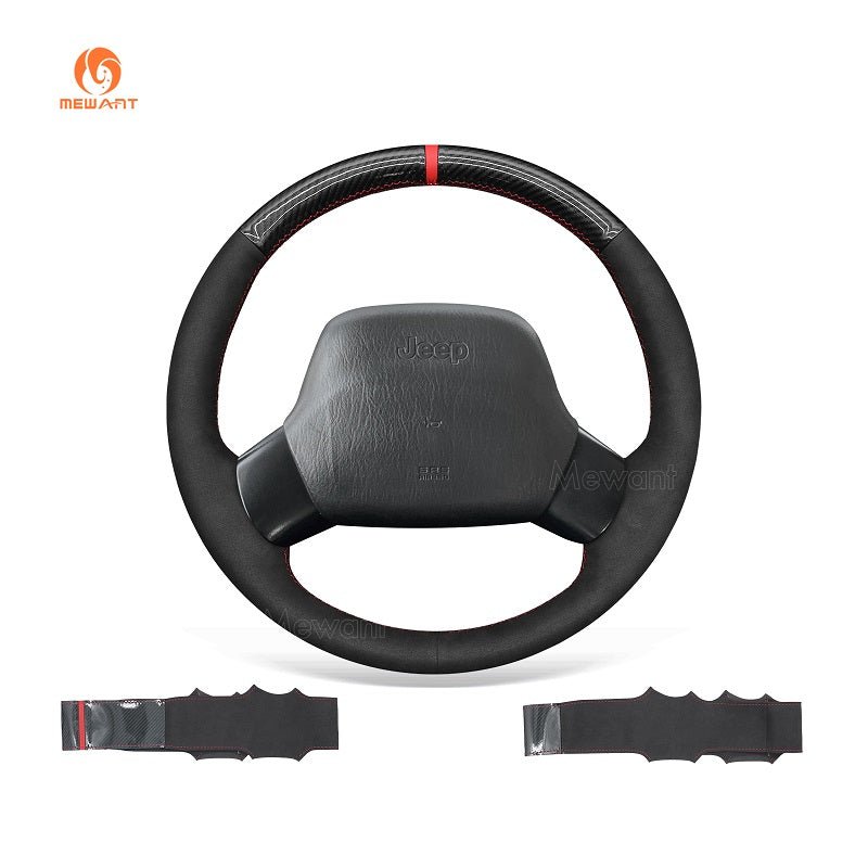 MEWANT Leather Car Steering Wheel Cover for Jeep Wrangler TJ Cherokee XJ 1997 - 2002 - Alcantara, Leather, Carbon Fiber, Easy Install, Non - Slip, Best Steering Wheel Cover