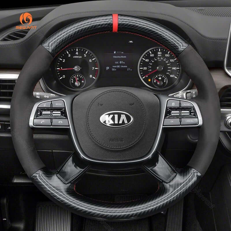 MEWANT Leather Car Steering Wheel Cover for Kia Sorento 2019 - 2020 - Alcantara, Leather, Carbon Fiber, Easy Install, Non - Slip, Best Steering Wheel Cover