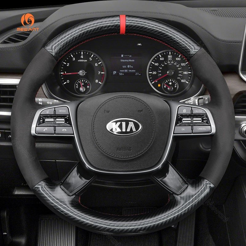 MEWANT Leather Car Steering Wheel Cover for Kia Sorento 2019 - 2020 - Alcantara, Leather, Carbon Fiber, Easy Install, Non - Slip, Best Steering Wheel Cover