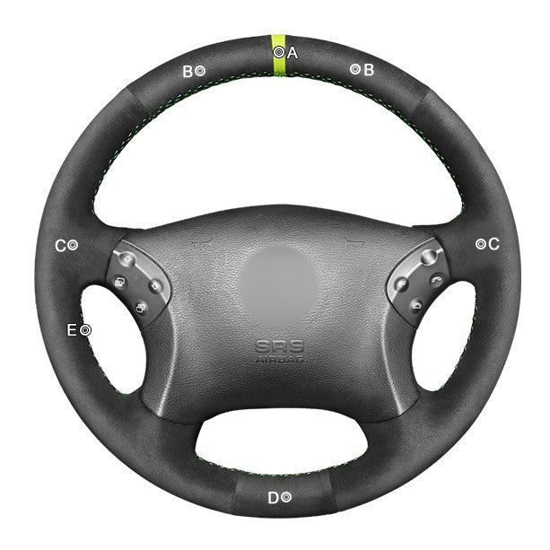 MEWANT Leather Car Steering Wheel Cover for Mercedes Benz C - Class W203 / C32 AMG - Alcantara, Leather, Carbon Fiber, Easy Install, Non - Slip, Best Steering Wheel Cover