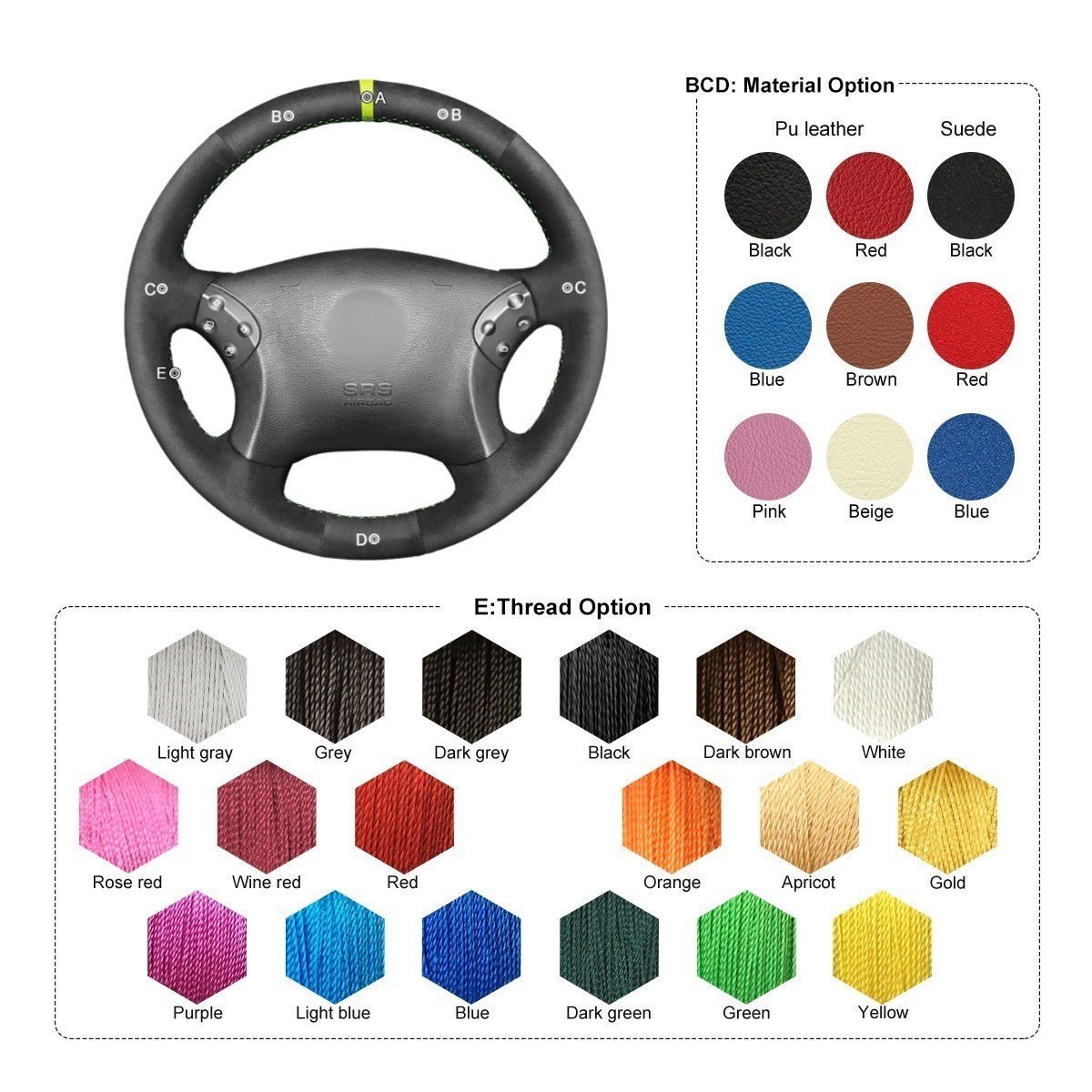 MEWANT Leather Car Steering Wheel Cover for Mercedes Benz C - Class W203 / C32 AMG - Alcantara, Leather, Carbon Fiber, Easy Install, Non - Slip, Best Steering Wheel Cover