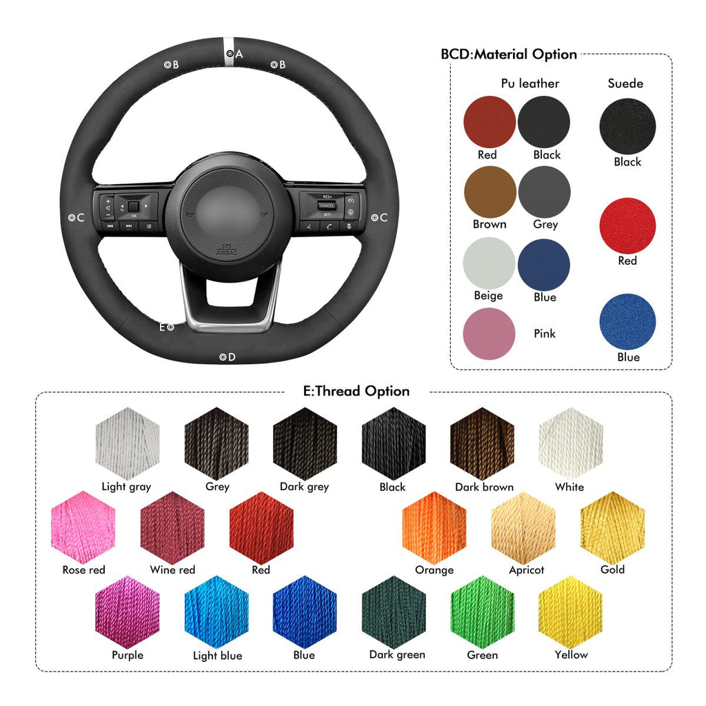 MEWANT Leather Car Steering Wheel Cover for Nissan Rogue / Pathfinder / Qashqai III(J12) / X - Trail IV(T33) - Alcantara, Leather, Carbon Fiber, Easy Install, Non - Slip, Best Steering Wheel Cover