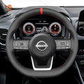 MEWANT Leather Car Steering Wheel Cover for Nissan Rogue / Pathfinder / Qashqai III(J12) / X - Trail IV(T33) - Alcantara, Leather, Carbon Fiber, Easy Install, Non - Slip, Best Steering Wheel Cover