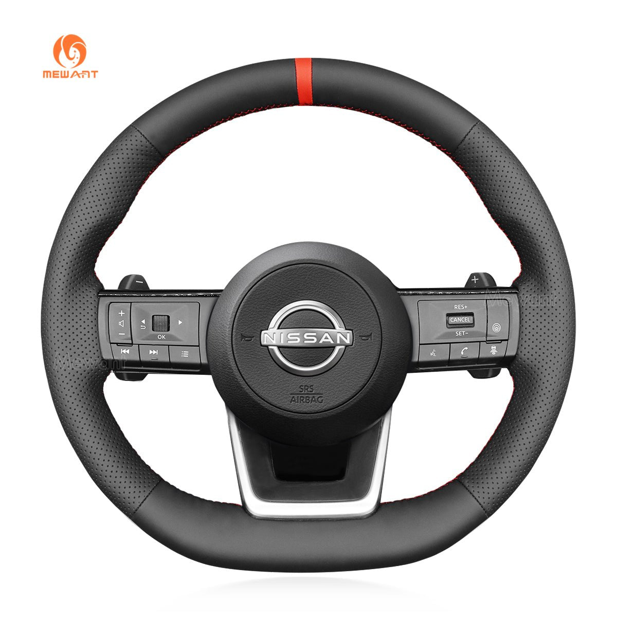 MEWANT Leather Car Steering Wheel Cover for Nissan Rogue / Pathfinder / Qashqai III(J12) / X - Trail IV(T33) - Alcantara, Leather, Carbon Fiber, Easy Install, Non - Slip, Best Steering Wheel Cover