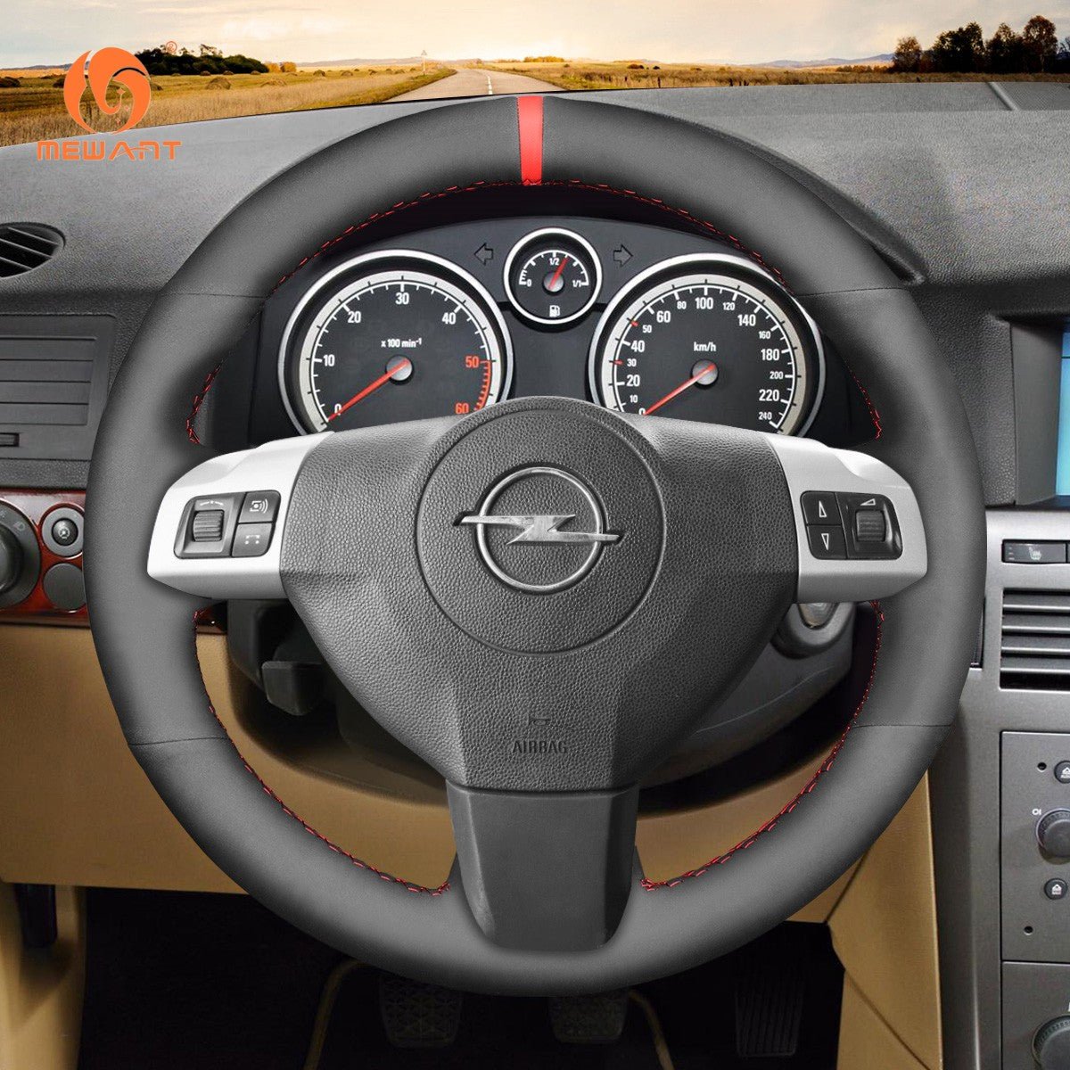 MEWANT Leather Car Steering Wheel Cover for Opel Astra (H) 2004 - 2009 / Signum 2004 - 2008 / Vectra (C) 2005 - 2009 - Mewant Cover