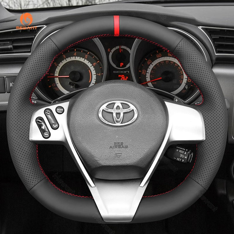 MEWANT Leather Car Steering Wheel Cover for Scion tC 2010 - 2016 - Alcantara, Leather, Carbon Fiber, Easy Install, Non - Slip, Best Steering Wheel Cover