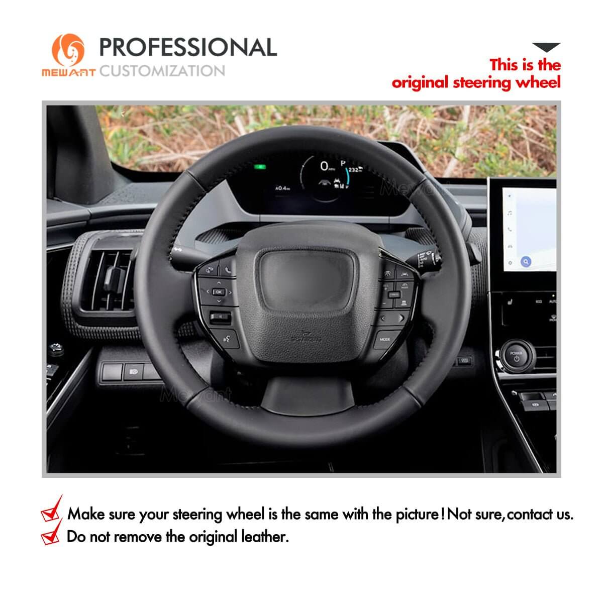 MEWANT Leather Car Steering Wheel Cover for Toyota Prius / BZ4X 2022 - 2024 - Alcantara, Leather, Carbon Fiber, Easy Install, Non - Slip, Best Steering Wheel Cover