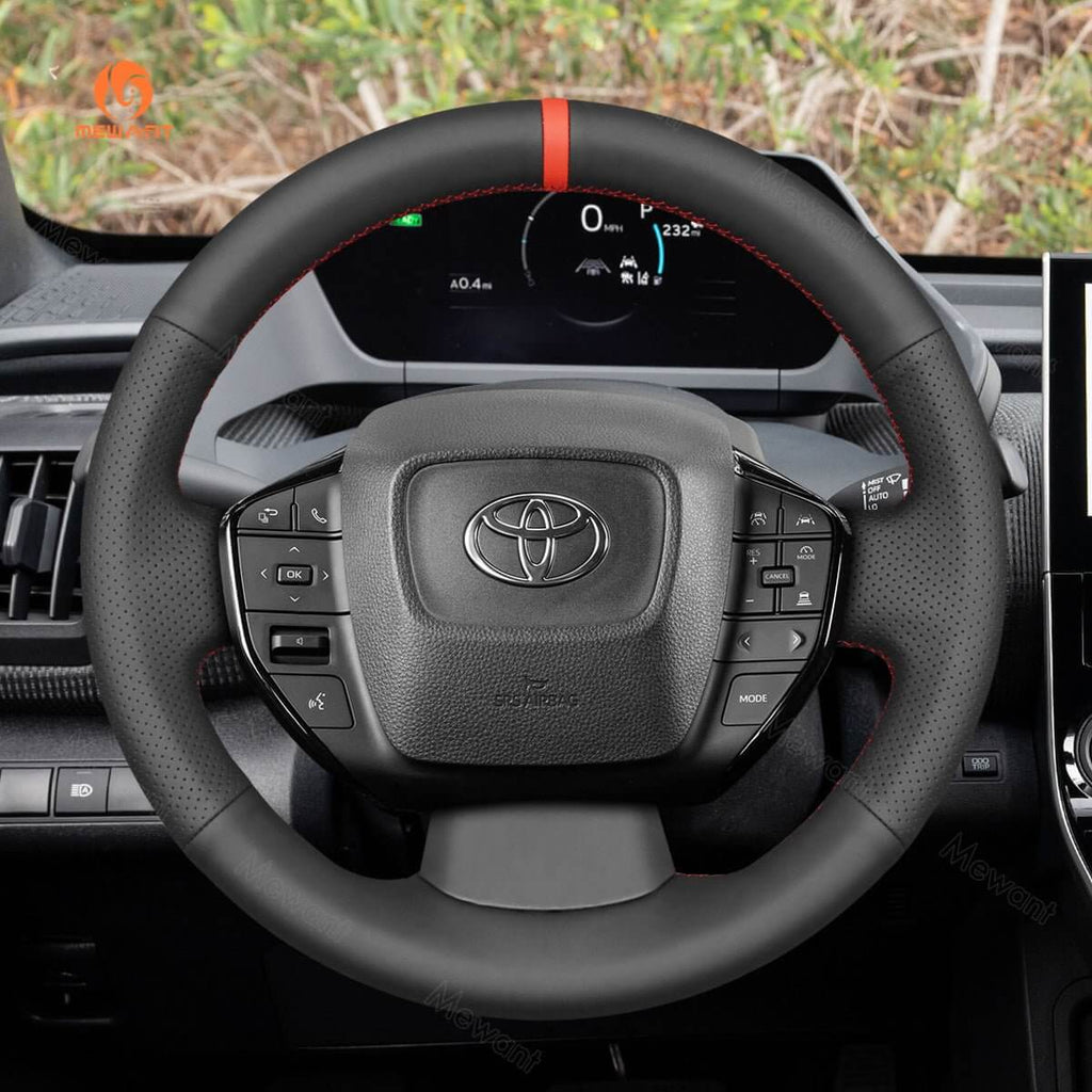 MEWANT Leather Car Steering Wheel Cover for Toyota Prius / BZ4X 2022 - 2024 - Alcantara, Leather, Carbon Fiber, Easy Install, Non - Slip, Best Steering Wheel Cover