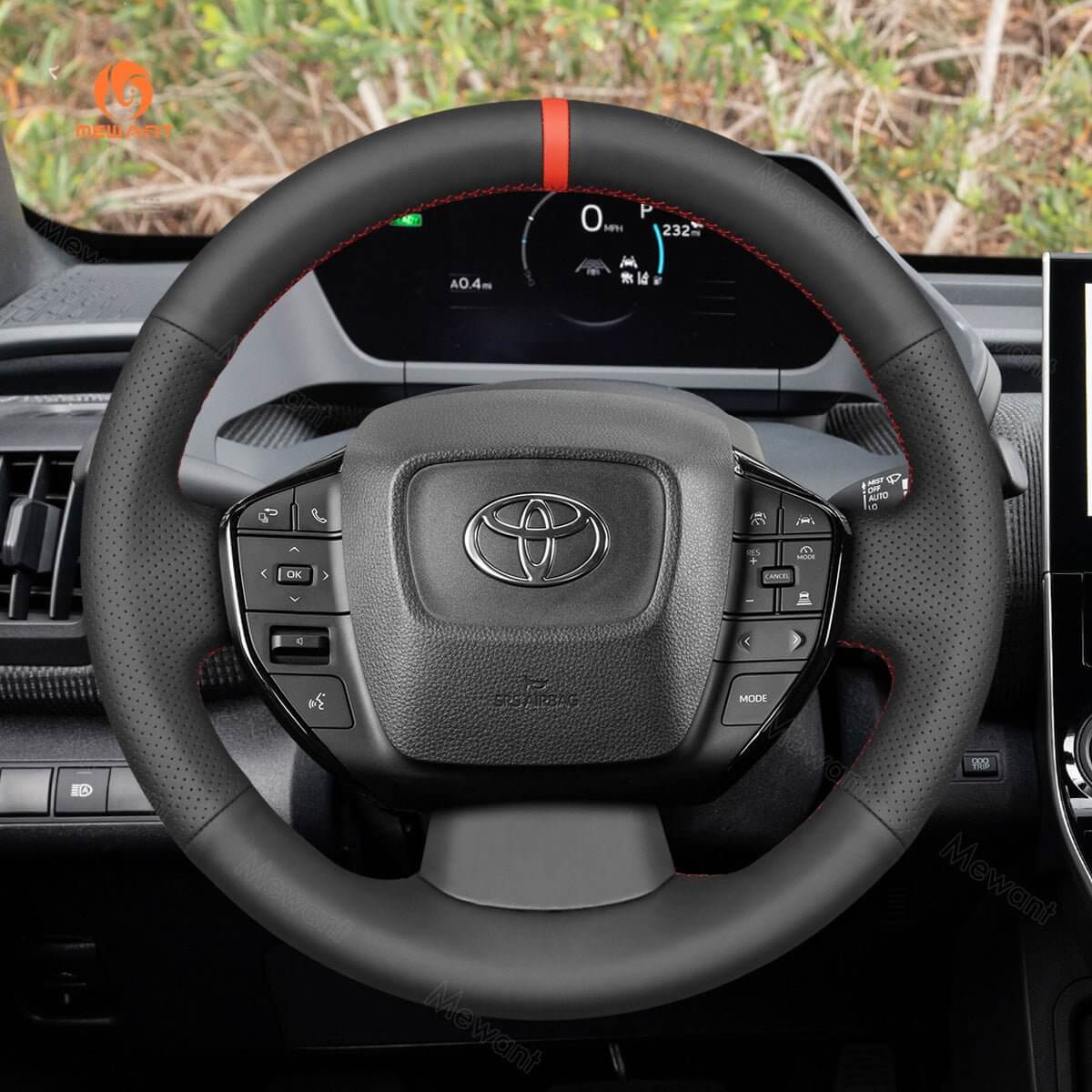 MEWANT Leather Car Steering Wheel Cover for Toyota Prius / BZ4X 2022 - 2024 - Alcantara, Leather, Carbon Fiber, Easy Install, Non - Slip, Best Steering Wheel Cover