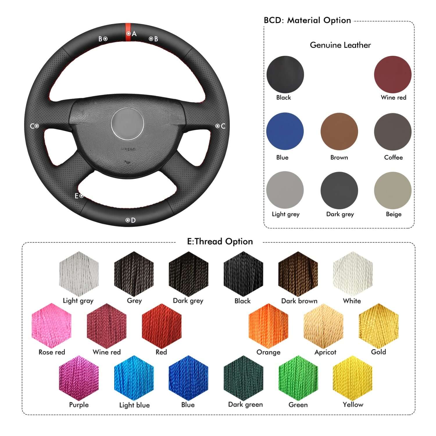 MEWANT Leather Car Steering Wheel Cover for Volkswagen VW Passat B6 / Passat Variant / Transporter - Alcantara, Leather, Carbon Fiber, Easy Install, Non - Slip, Best Steering Wheel Cover