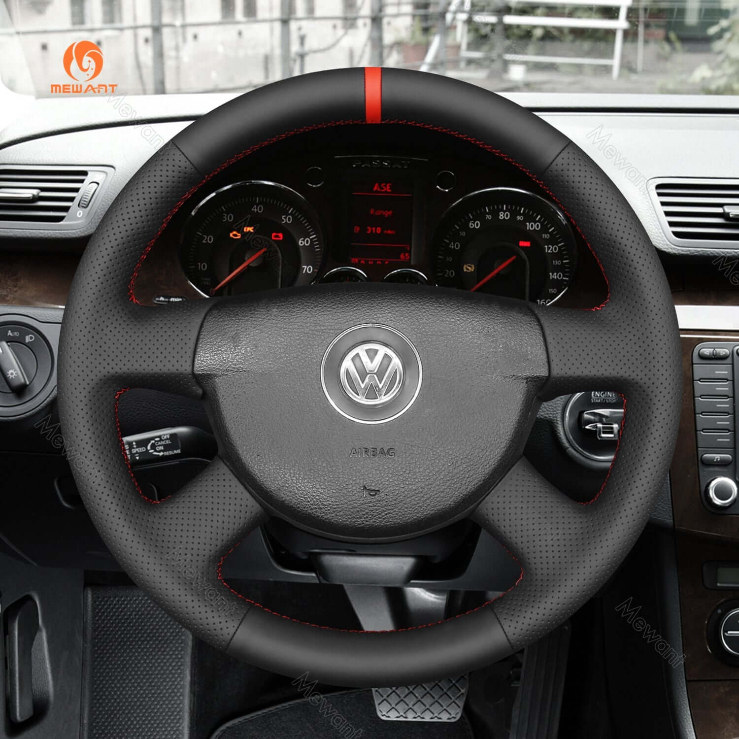 MEWANT Leather Car Steering Wheel Cover for Volkswagen VW Passat B6 / Passat Variant / Transporter - Alcantara, Leather, Carbon Fiber, Easy Install, Non - Slip, Best Steering Wheel Cover