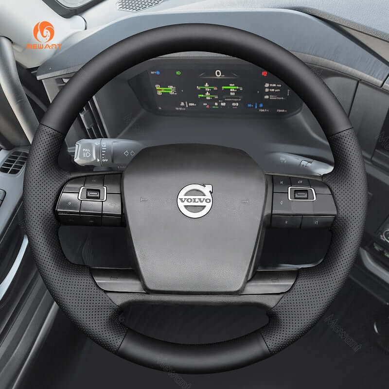 MEWANT Leather Car Steering Wheel Cover for Volvo VNL VNR FM FH 2017 - 2025 - Alcantara, Leather, Carbon Fiber, Easy Install, Non - Slip, Best Steering Wheel Cover