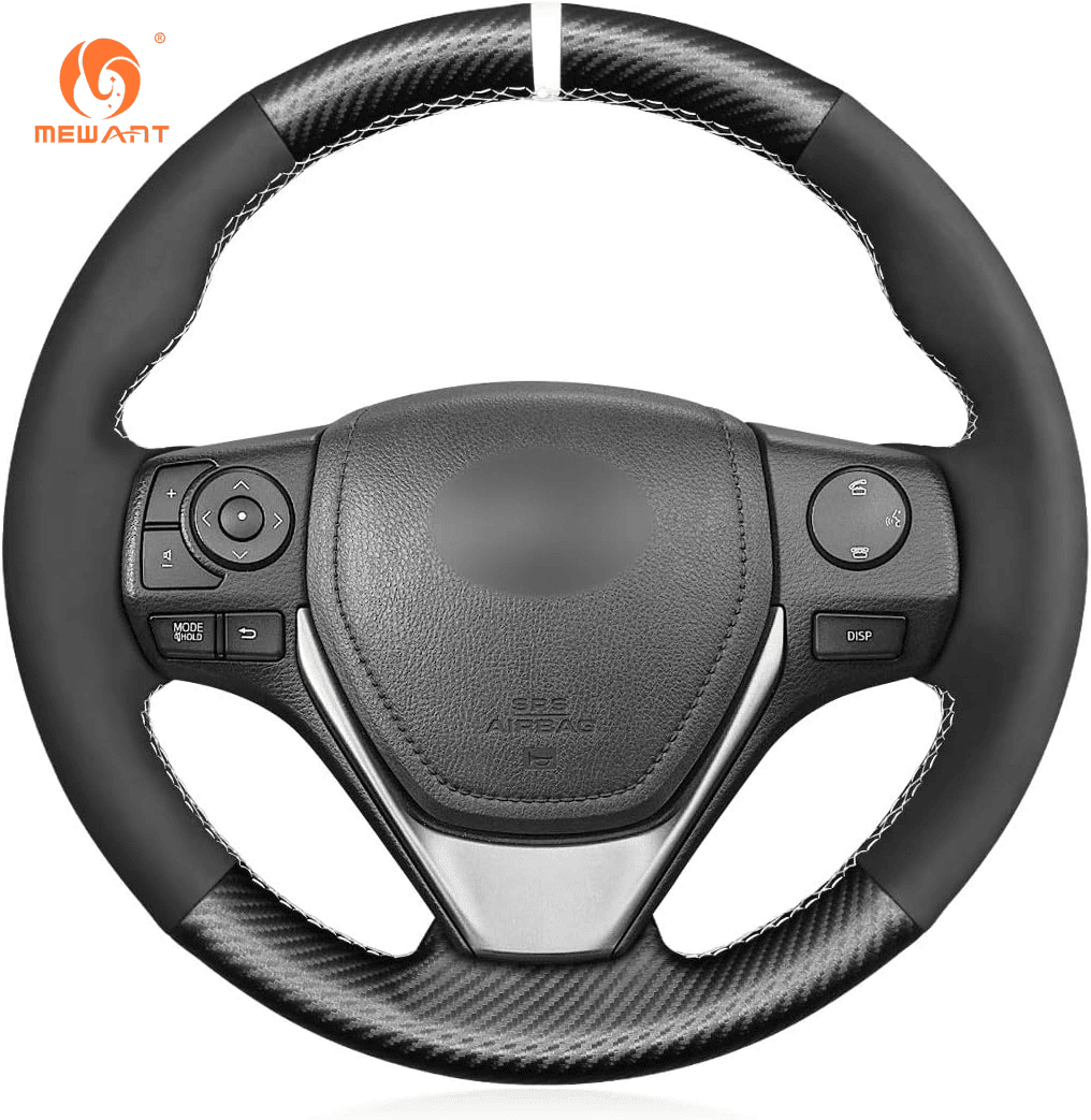 MEWANT Leather Car Steering Wheel Covers for Toyota RAV4 / Corolla / Corolla iM (US) / Auris / for Scion iM 2012 - 2019 - Alcantara, Leather, Carbon Fiber, Easy Install, Non - Slip, Best Steering Wheel Cover