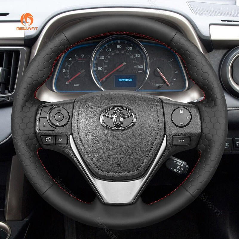MEWANT Leather Car Steering Wheel Covers for Toyota RAV4 / Corolla / Corolla iM (US) / Auris / for Scion iM 2012 - 2019 - Alcantara, Leather, Carbon Fiber, Easy Install, Non - Slip, Best Steering Wheel Cover
