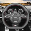 MEWANT Leather Carbon Fiber Car Steering Wheel Cover for Audi S1 (8X) S3 (8V) Sportback S4 (B8) Avant S5 (8T) S6 (C7) S7 (G8) RS Q3 (8U) SQ5 (8R) - Alcantara, Leather, Carbon Fiber, Easy Install, Non - Slip, Best Steering Wheel Cover