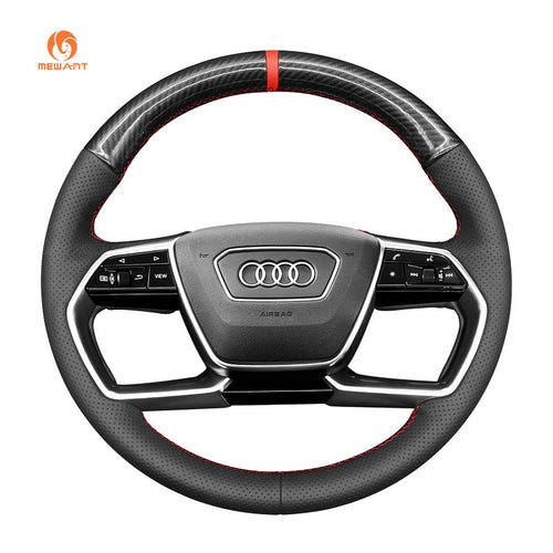 MEWANT Leather Suede Car Steering Wheel Cover for Audi A8/A8 L /A8 Quattro/S8 Quattro - Alcantara, Leather, Carbon Fiber, Easy Install, Non - Slip, Best Steering Wheel Cover