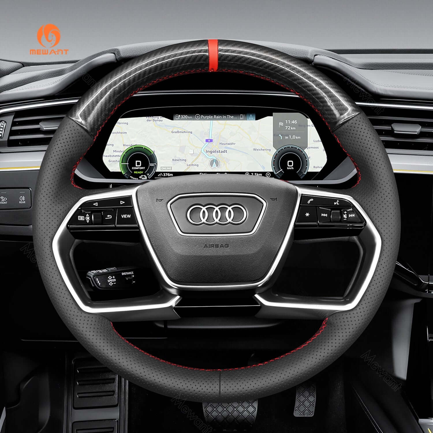 MEWANT Leather Suede Car Steering Wheel Cover for Audi A8/A8 L /A8 Quattro/S8 Quattro - Alcantara, Leather, Carbon Fiber, Easy Install, Non - Slip, Best Steering Wheel Cover
