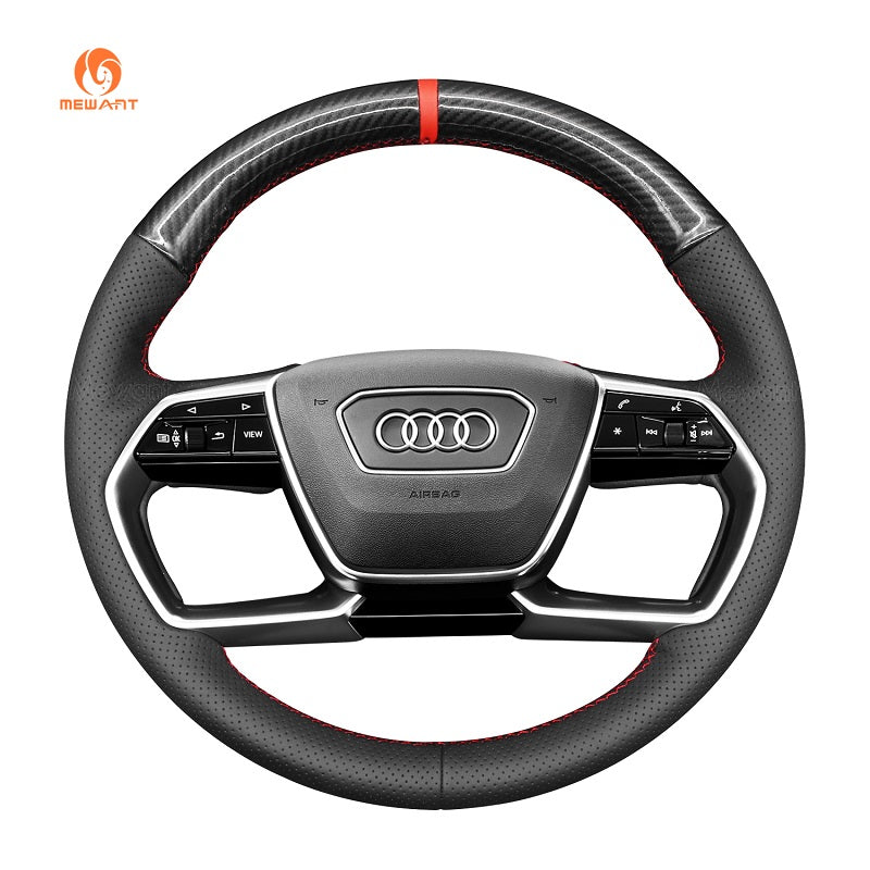 MEWANT Leather Suede Car Steering Wheel Cover for Audi A8/A8 L /A8 Quattro/S8 Quattro - Alcantara, Leather, Carbon Fiber, Easy Install, Non - Slip, Best Steering Wheel Cover