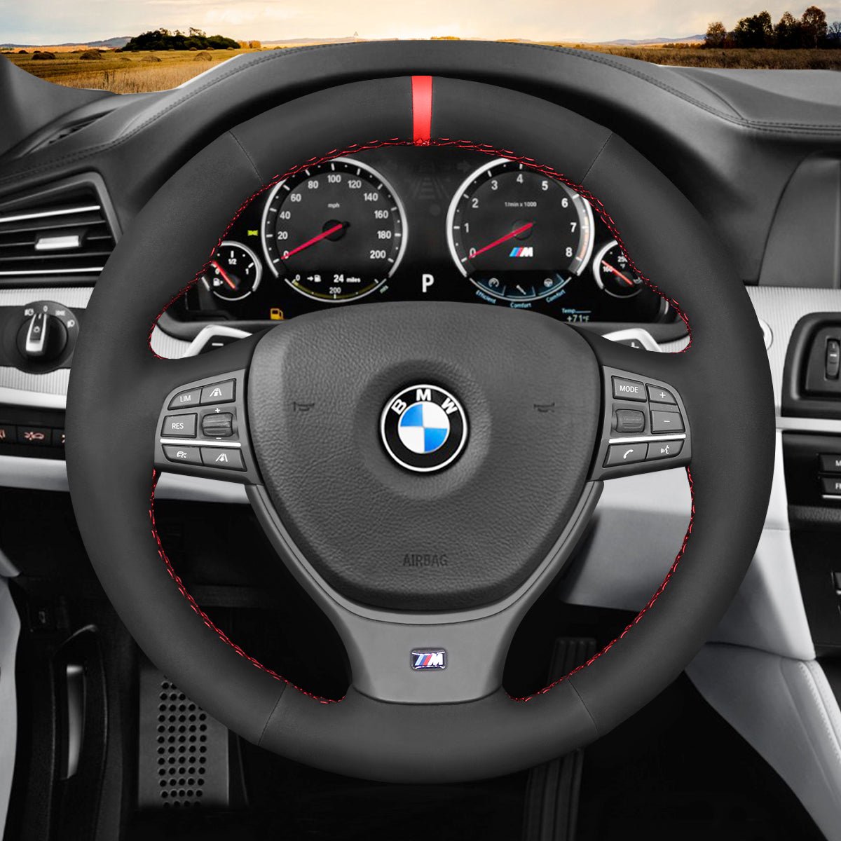 MEWANT Leather Suede Car Steering Wheel Cover for BMW M Sport F10 F11 F07 / M5 F10 2011 - 2013 / F12 F13 F06 / F01 F02 - Alcantara, Leather, Carbon Fiber, Easy Install, Non - Slip, Best Steering Wheel Cover